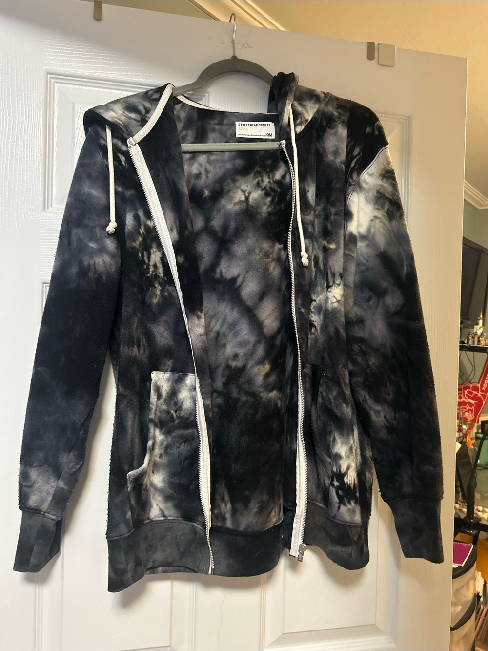 Streetwear Society Black and Gray Tie-Dye Zip Hoodie